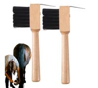 Rascador de pezuñas con cepillo, herramienta para el cuidado de pezuñas con mango de madera, juego de 2 accesorios de cuidado para la eliminación de suciedad, barro y piedras fijas