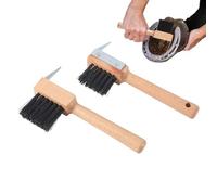 Rascador de pezuñas con cepillo, mango de madera, rascador de pezuñas con cepillo, 2 piezas de utensilios portátiles para el cuidado de caballos para eliminar la suciedad y las piedras duras