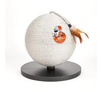 Rascador Esférico para Gatos con Pluma Colgante, Rascador Forma Bola, cordan sisal Gris, Base Resistente para Todas as raças de Gatos e gatinhos