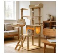 Rascador Gato Agave Pillar Rascador Plataforma Mirador con Borde Tipo Cápsula Espacial de Alta Transparencia Hamaca para Gatos Árbol para Gatos de Madera Cama de Gran Capacidad con Escaleras de Salto