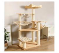 Rascador Gato con Cápsula Espacial Hamaca Casita Y Mirador con Barandilla de Madera Maciza Árbol para Gatos H150 Cm (59,1") de Altura con Plataforma Ampliada Poste Forrado con Cuerda de Papel Kraft