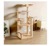 Rascador Gato con Cápsula Espacial Hamaca Casita Y Mirador con Barandilla de Madera Maciza Árbol para Gatos H150 Cm (59,1") de Altura con Plataforma Ampliada Poste Forrado con Cuerda de Papel Kraft