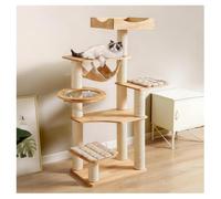 Rascador Gato con Cápsula Espacial Hamaca Casita Y Mirador con Barandilla de Madera Maciza Árbol para Gatos H150 Cm (59,1") de Altura con Plataforma Ampliada Poste Forrado con Cuerda de Papel Kraft