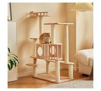Rascador Gato con Mirador Barandilla Plataforma de Madera Maciza Ampliada Cama de Gran Calibre con Barandilla Roble Árbol para Gatos H119cm (46.9") Poste de Cuerda de Papel Kraft Bordes Redondeados