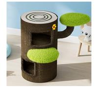 Rascador Gato Cuna de Gran Calibre Cuerda de Papel Kraft Enrollada en Anillo de Año Plataforma de Peluche Engrosada Árbol para Gatos Diseño Triangular Alta Estabilidad Torre con Flores Envuelta Poste