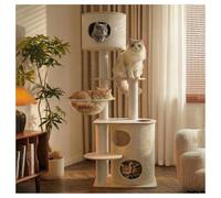 Rascador Gato de 2 Niveles Nido Mirador Semicerrado Cápsula Espacial Plataforma Ampliada Árbol para Gatos de Madera Maciza de Varios Niveles Altura 155 Cm (61") Esquinas Redondeadas Prevenir Golpes