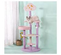 Rascador Gato de 6 Niveles con Cama Cerrada Plataforma de Salto en Forma de Tablero MDF Reforzado Árbol para Gatos Cubierta de Felpa Suave Y Juguetes Postes para Rascar de Cáñamo