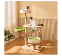 Rascador Gato de Varios Niveles con Tabla para Rascar Bolsa de Malla Cuerda de Sisal Y Base de Madera Árbol para Gatos con Alfombrilla de Felpa Juguete Colgante en Forma de Bola Esquinas Redondeadas