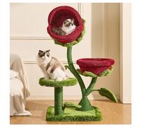 Rascador Gato Rosa con Hojas de Papel Que Suenan Plataforma de Salto Engrosada Poste Rascador Envuelto en Sisal Árbol para Gatos H129cm (50,8") Envuelto en Felpa Gran Nido Base Gruesa Que No Ocupa