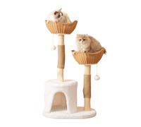 Rascador grande de madera maciza de 108 cm, árbol para gatos con 2 plazas para dormir y cueva, muebles rascadores estables para gatos grandes de hasta 25 kg, sisal natural y peluche suave, diseño de