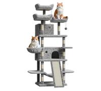 Rascador grande para gatos, con plataforma de observación, bola de peluche, troncos de sisal, muebles para gatos, 170 cm, gris claro