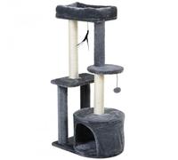 PawHut Árbol para Gatos 100 cm Torre de Gato con Postes para Rascar Cama Cueva Plataformas Bola y Pluma 48x35x100 cm Gris y Beige