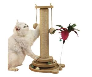 Rascador para gatos | 4 en 1 juguetes estimulantes para gatos, centro de actividades vertical con 2 bolas de sisal y circuito de bolas - Suministros multifuncionales para gatitos y protección de