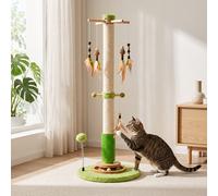 Rascador para Gatos con Poste de Sisal Natural, Cepillo de Masaje, Juguetes de Plumas, Pelota con Muelle y Circuito de Bolas con