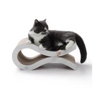 Rascador para Gatos de Cartón Corrugado Ondulado | Diseño Ergonómico en Forma de Onda, Base Antideslizante | Cama y Juguete 2 en 1, Marrón y Blanco | Althea Living