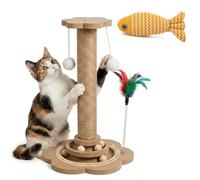 Rascador para Gatos de Madera Maciza, Juguete Interactivo 4 en 1 para Gatitos, Árbol Rascador con Poste de Sisal, Circuito de Bolas y Pluma, Torre Pequeña para Apartamentos (40 cm)