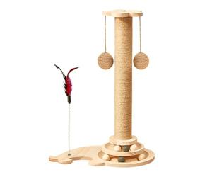 Rascador para gatos - Divertido accesorio para rompecabezas con plumas, columna rascador resistente, base lounge de peluche suave | Centro de juegos multifuncional para mascotas, amoladora
