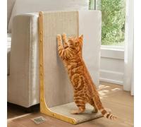 Rascador para Gatos en Forma de L 58cm, Cartón de Rascado Vertical para Gatos, con Hierba Gatera & Pegatinas, Mueble Rascador de Cartón Resistente para Pared y Esquina, Veta de Madera Tamaño Grande