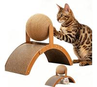 Rascador para Gatos en Soporte 2 en 1, Interactivo de Madera con Bola oscilante y Puente arqueado, Bolas de sisal giratorias 360°