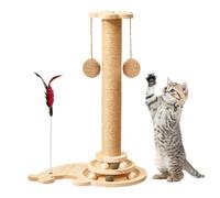 Rascador para gatos - Madera y cuerda de sisal de 50 cm | Postes para el cuidado de las garras para gatos | 4 en 1 poste rascador interactivo para movimiento, juego y diversión en interiores