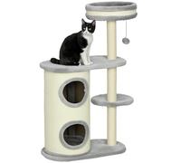 Rascador PawHut, 100 cm, árbol trepador con rascador, rascador para Gatos, árbol para Gatos con Columna de sisal y Pelota de Juego, Mueble para Gatos con cojín, Felpa, Gris