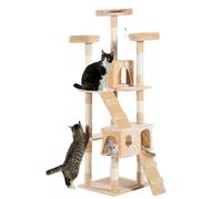 PawHut Árbol Rascador Grande para Gatos 50x50x170 cm Niveles Cuevas Escaleras Juguetes Camas Beige Centro de Actividades y Descanso Aosom España