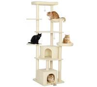 Rascador PawHut, árbol para gatos de 200 cm de altura con 2 camas, 2 cuevas, cama para gatos, hamaca, 2 pelotas, rascador para de varios pisos con cuerda de sisal, de felpa, para 2-3 de