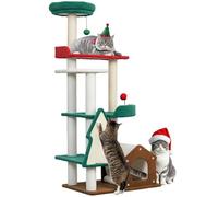 Rascador PawHut en colores navideños, árbol para gatos de 135 cm con 6 niveles, rascador para gatos con cueva para gatos, pelota de juego, rascadores de sisal, para 1-2 gatos de hasta 5 kg, multicolor