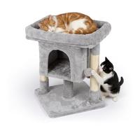 Árbol rascador Relaxdays con Cueva Acolchada, 2 Postes de sisal y Plataforma, 60x52,5x41 cm, sisal, Gris Claro
