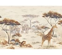 Rasch 363678 - Papel pintado fotográfico de fieltro con diseño de safari en beige con jirafas, elefantes y leones
