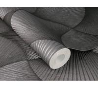Rasch 608250 - Papel pintado, diseño de abanicos, color antracita brillante
