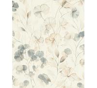 Rasch 709018 - Papel pintado no tejido con hojas y ramas en azul y marrón, acuarela delicada, colección Farm Living