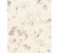 Rasch 709056 - Papel pintado no tejido con hojas y ramas en crema y rosa, acuarela delicada, colección Farm Living