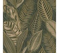 Rasch African Queen III 751826 - Papel pintado no tejido con hojas grandes, color verde y dorado metálico