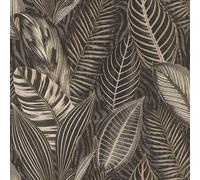Rasch African Queen III 751833 - Papel pintado no tejido con hojas grandes en negro, gris y dorado metálico