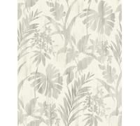 Rasch Beachhouse 410556 - Papel pintado, diseño de hojas, color gris sobre fondo claro