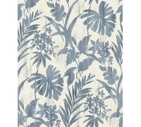 Rasch Beachhouse 410563 - Papel pintado, diseño de hojas, color azul sobre fondo claro