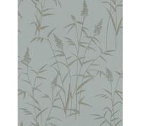 Rasch Deco Style 312942 - Papel pintado de fieltro claro con fondo texturizado en azul y patrón botánico en marrón dorado, colección Deco Style