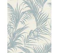 Rasch Deco Style 314014 - Papel pintado no tejido (fieltro), color blanco crema con grandes hojas de palma en color azul