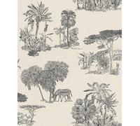 Rasch Lirico 555028 - Papel pintado (10,05 x 0,53 m), diseño de safari, color negro