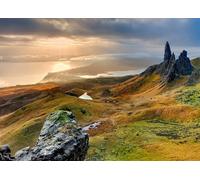 Rasch Magicwalls 862416 - Papel pintado fotográfico de fieltro con vistas a un paisaje en verde, gris y naranja de la colección Magicwalls - 2,65 m x 3,71 m (largo x ancho)