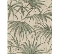 Rasch Noble Zen Akari 435344 - Papel pintado con hojas de bambú en verde y beige, tropical y exótico