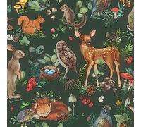 Rasch Papel pintado 300338, color verde oscuro con animales del bosque en estilo vintage, 10,05 m x 0,53 m (largo x ancho)