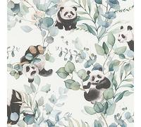 Rasch Papel pintado 301144 - Papel pintado no tejido claro con eucalipto y pandas en aspecto acuarela; papel pintado para habitación infantil - 10,05 m x 0,53 m (largo x ancho)