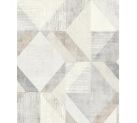 Rasch Papel pintado 311921 - Papel pintado no tejido con triángulos y cuadrados en color crema y diferentes tonos de gris, de la colección Color your life - 10,05 m x 0,53 m (largo x ancho)
