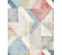 Rasch Papel pintado 311938 - Papel pintado no tejido con tres y cuadrados en amarillo, rojo, gris claro y varios tonos de azul de la colección Color your life - 10,05 m x 0,53 m (largo x ancho)