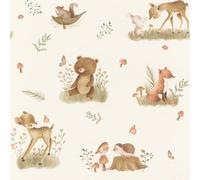 Rasch Papel pintado 321104, diseño de animales del bosque, color beige y marrón, 10,05 x 0,53 m