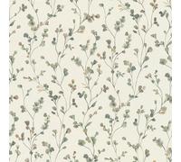 Rasch Country Charme 486148 - Papel pintado no tejido con pequeñas flores en color verde y azul en imitación de acuarela