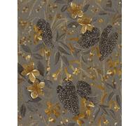 Rasch Papel pintado 538229 - Papel pintado con flores y hojas en gris, marrón y oro de la colección Curiosity - 10,05 m x 0,53 m (largo x ancho x alto)