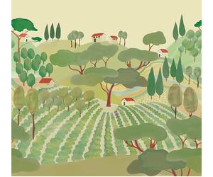 Rasch Papel pintado 557985 - Papel pintado fotográfico sobre fieltro con paisajes dibujados en verde, beige y marrón de la colección Onszelf - 2,80 m x 3,00 m (largo x ancho)